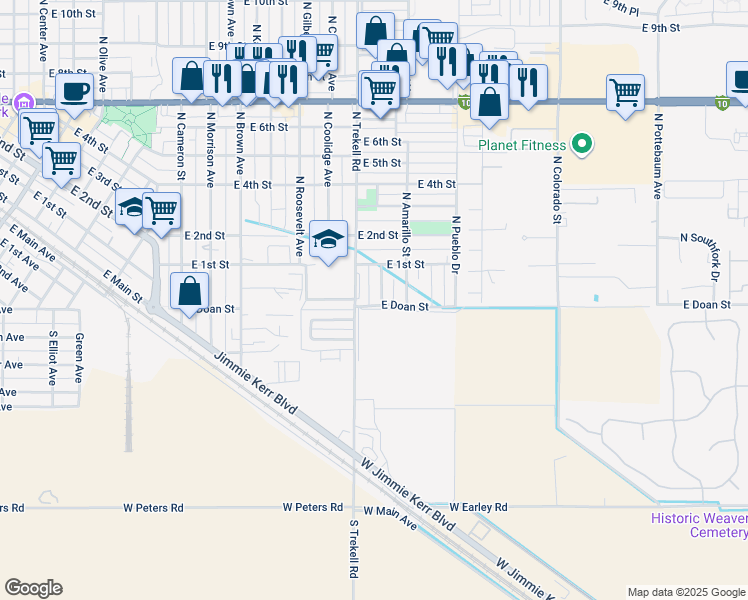 map of restaurants, bars, coffee shops, grocery stores, and more near 55 North Alta Avenue in Casa Grande