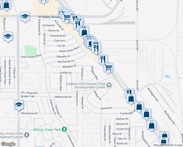map of restaurants, bars, coffee shops, grocery stores, and more near 309 Comiskey Court in Saginaw