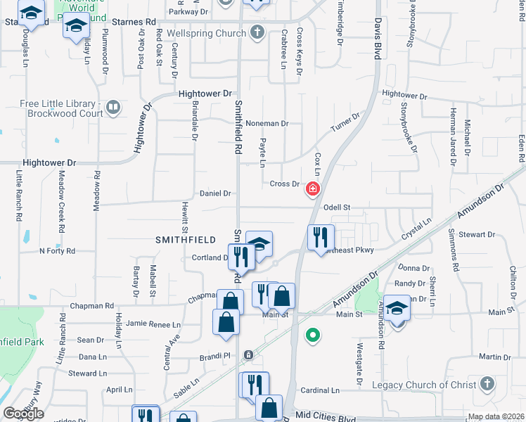 map of restaurants, bars, coffee shops, grocery stores, and more near 8000 Odell Street in North Richland Hills