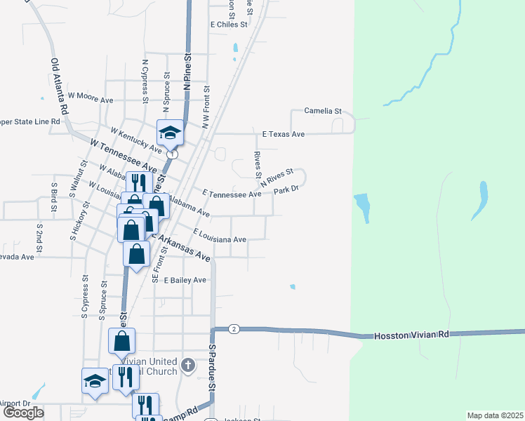 map of restaurants, bars, coffee shops, grocery stores, and more near 620 E Alabama Ave in Vivian