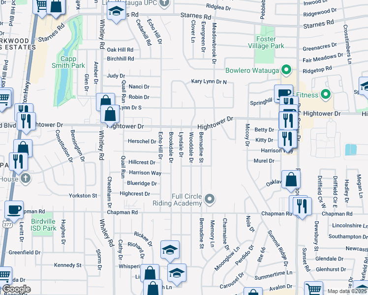 map of restaurants, bars, coffee shops, grocery stores, and more near 6928 Lyndale Drive in Watauga