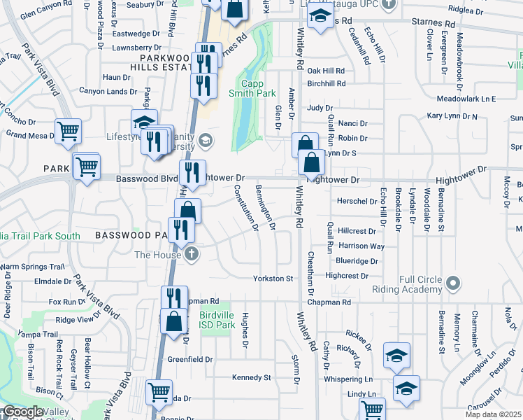 map of restaurants, bars, coffee shops, grocery stores, and more near 7013 Bennington Drive in Watauga