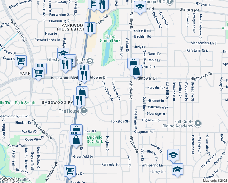 map of restaurants, bars, coffee shops, grocery stores, and more near 7013 Bennington Drive in Watauga