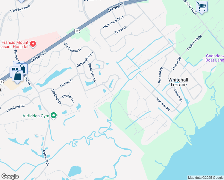 map of restaurants, bars, coffee shops, grocery stores, and more near 3566 Stockton Drive in Mount Pleasant
