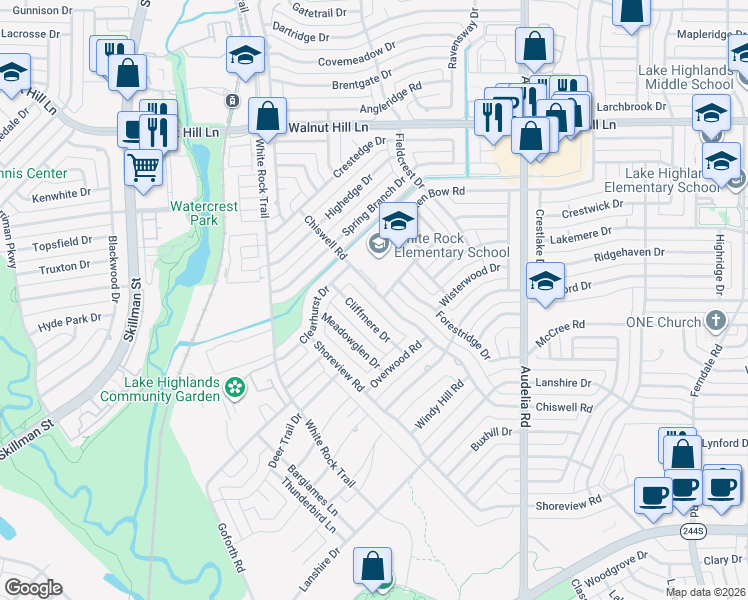 map of restaurants, bars, coffee shops, grocery stores, and more near 9236 Chiswell Road in Dallas