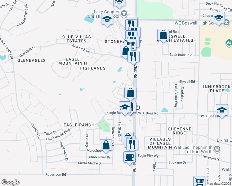 map of restaurants, bars, coffee shops, grocery stores, and more near 8248 Villa Lago Drive in Fort Worth
