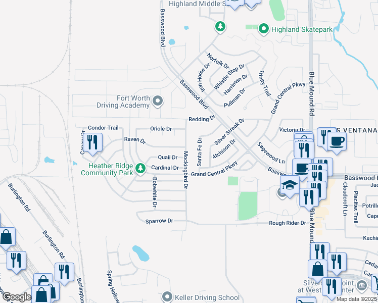 map of restaurants, bars, coffee shops, grocery stores, and more near 933 Mockingbird Drive in Saginaw