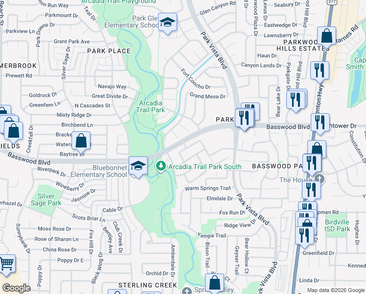 map of restaurants, bars, coffee shops, grocery stores, and more near 5129 White Sands Drive in Fort Worth