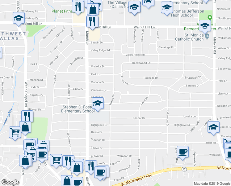 map of restaurants, bars, coffee shops, grocery stores, and more near 9760 Mixon Drive in Dallas