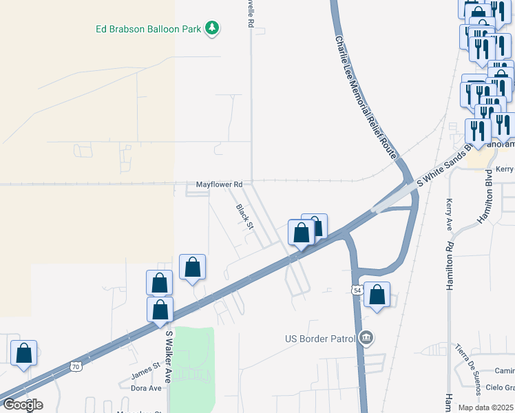 map of restaurants, bars, coffee shops, grocery stores, and more near Black Street in Alamogordo