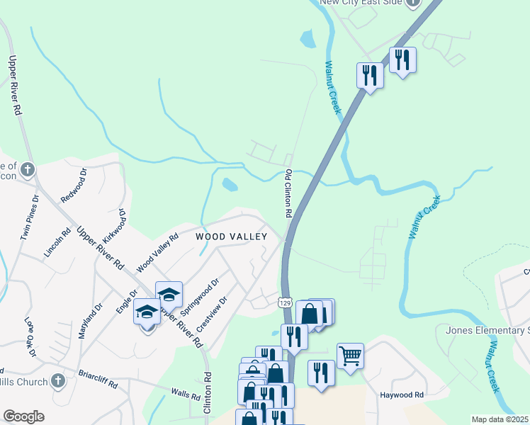 map of restaurants, bars, coffee shops, grocery stores, and more near 1972 Wood Valley Road in Macon