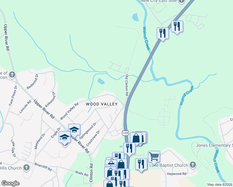 map of restaurants, bars, coffee shops, grocery stores, and more near 1972 Wood Valley Road in Macon