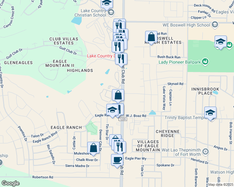 map of restaurants, bars, coffee shops, grocery stores, and more near 8280 Villa Lago Drive in Fort Worth