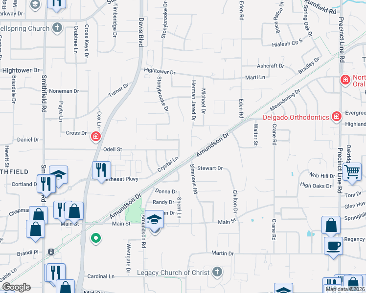map of restaurants, bars, coffee shops, grocery stores, and more near 6904 Crystal Lane in North Richland Hills
