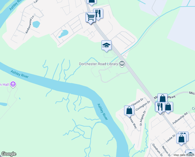 map of restaurants, bars, coffee shops, grocery stores, and more near 4486 Great Oak Drive in North Charleston