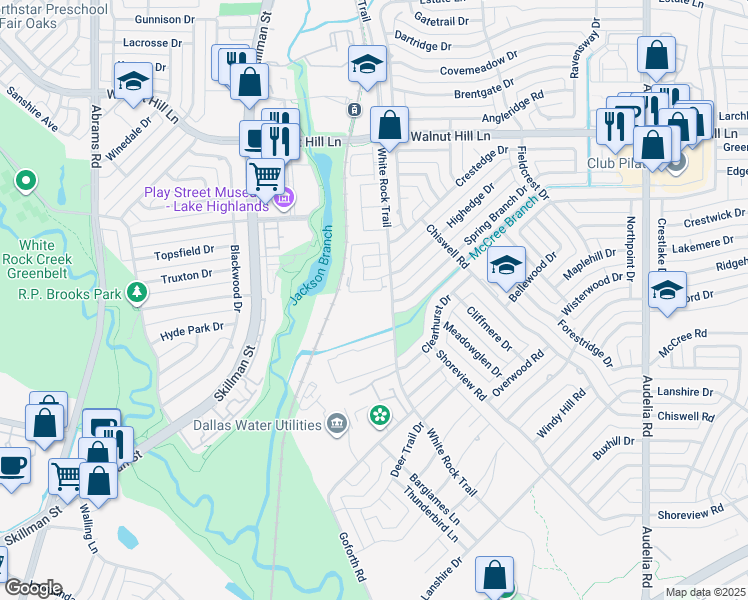 map of restaurants, bars, coffee shops, grocery stores, and more near 9215 White Rock Trail in Dallas