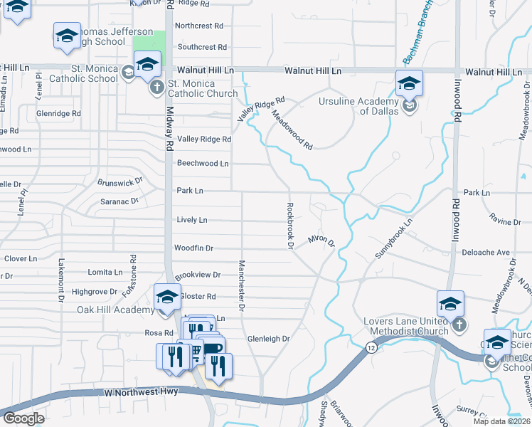 map of restaurants, bars, coffee shops, grocery stores, and more near 4430 Lively Lane in Dallas