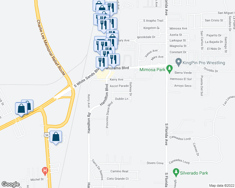 map of restaurants, bars, coffee shops, grocery stores, and more near 232 Burnage Lane in Alamogordo