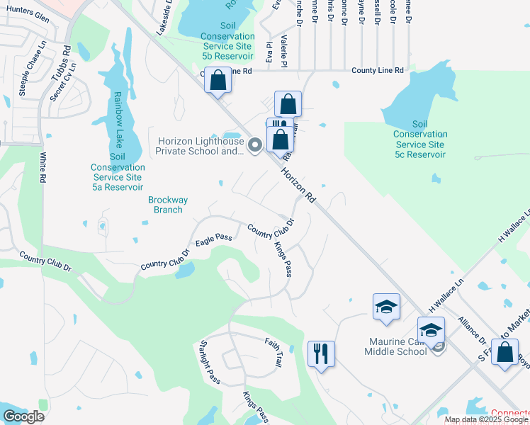 map of restaurants, bars, coffee shops, grocery stores, and more near 4 Tennis Village Drive in Rockwall