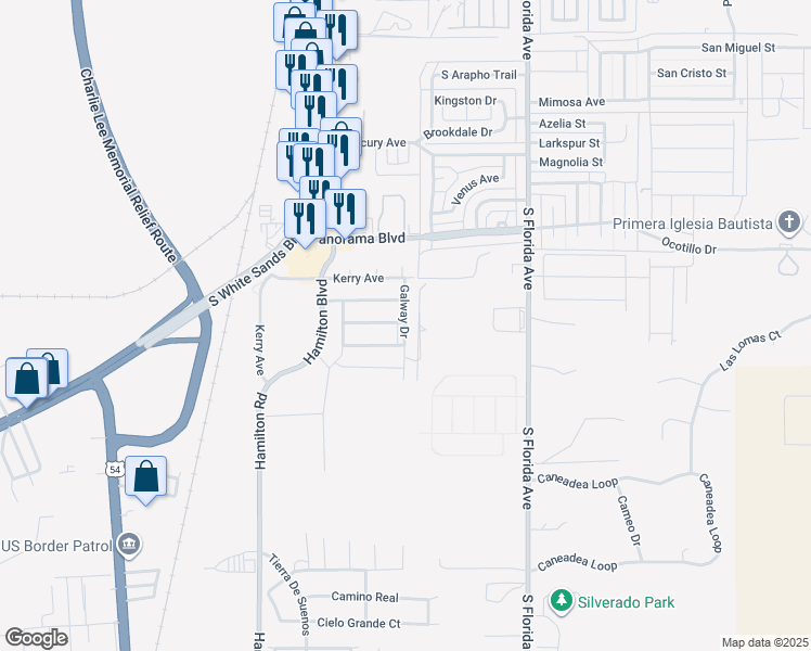 map of restaurants, bars, coffee shops, grocery stores, and more near 1313 Galway Drive in Alamogordo