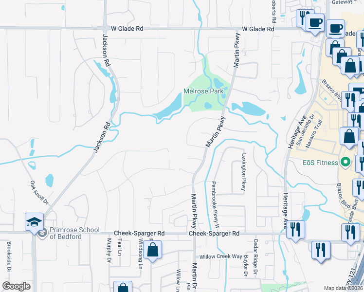 map of restaurants, bars, coffee shops, grocery stores, and more near 4300 Eaton Circle in Colleyville