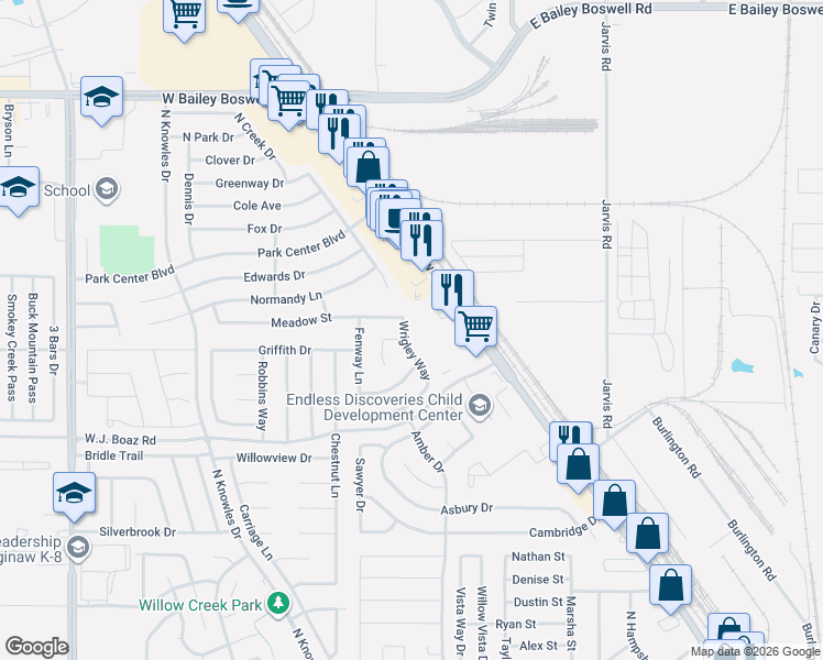 map of restaurants, bars, coffee shops, grocery stores, and more near 928 Wrigley Way in Saginaw
