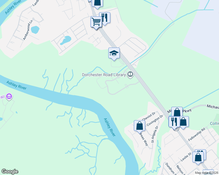 map of restaurants, bars, coffee shops, grocery stores, and more near 4435 Great Oak Drive in North Charleston