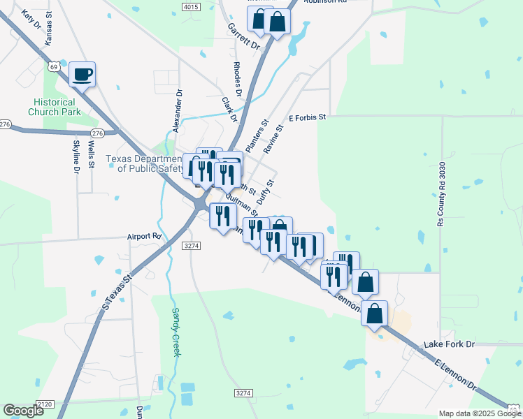 map of restaurants, bars, coffee shops, grocery stores, and more near 100 Duffy Street in Emory
