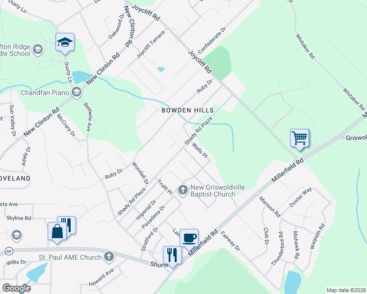map of restaurants, bars, coffee shops, grocery stores, and more near 164 Joe Lynn Drive in Macon