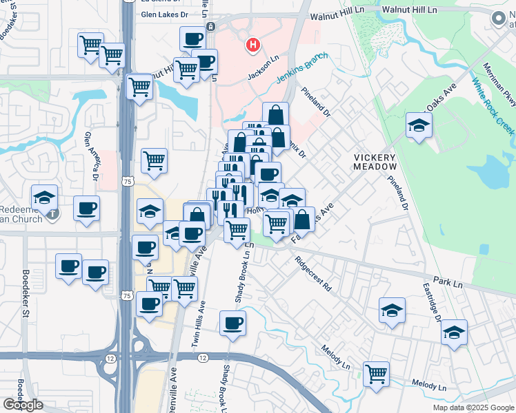 map of restaurants, bars, coffee shops, grocery stores, and more near 7038 Greenville Avenue in Dallas