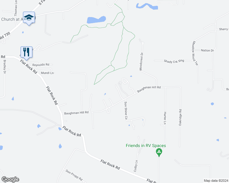 map of restaurants, bars, coffee shops, grocery stores, and more near 303 Baughman Hill Road in Azle