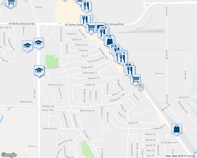 map of restaurants, bars, coffee shops, grocery stores, and more near 445 Meadow Street in Saginaw