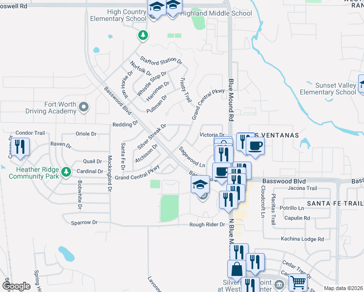 map of restaurants, bars, coffee shops, grocery stores, and more near 949 Hiawatha Lane in Saginaw