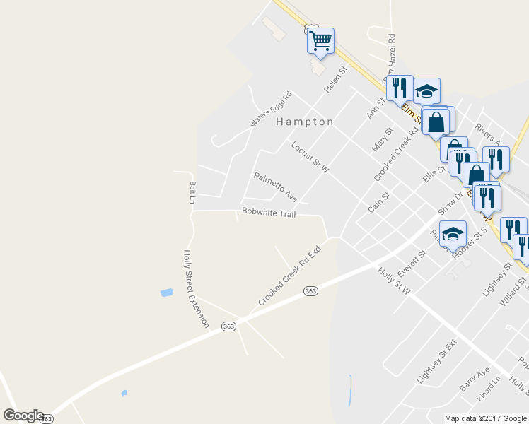 map of restaurants, bars, coffee shops, grocery stores, and more near Bobwhite Trail in Hampton