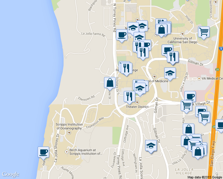 map of restaurants, bars, coffee shops, grocery stores, and more near 9575 Poole Street in San Diego