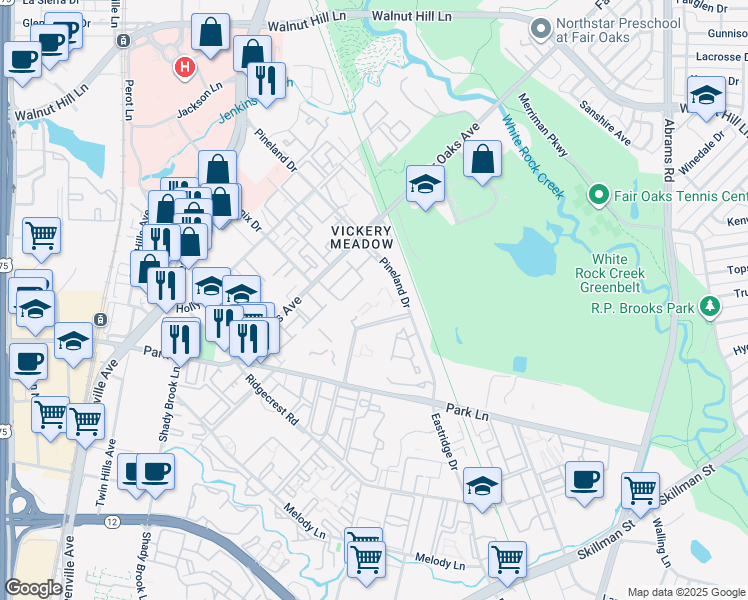 map of restaurants, bars, coffee shops, grocery stores, and more near 5901-6147 Pineland Drive in Dallas