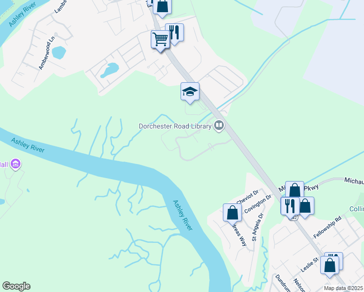 map of restaurants, bars, coffee shops, grocery stores, and more near 4500 Great Oak Drive in North Charleston