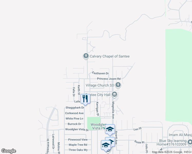 map of restaurants, bars, coffee shops, grocery stores, and more near 10915 Cabo Court in Santee