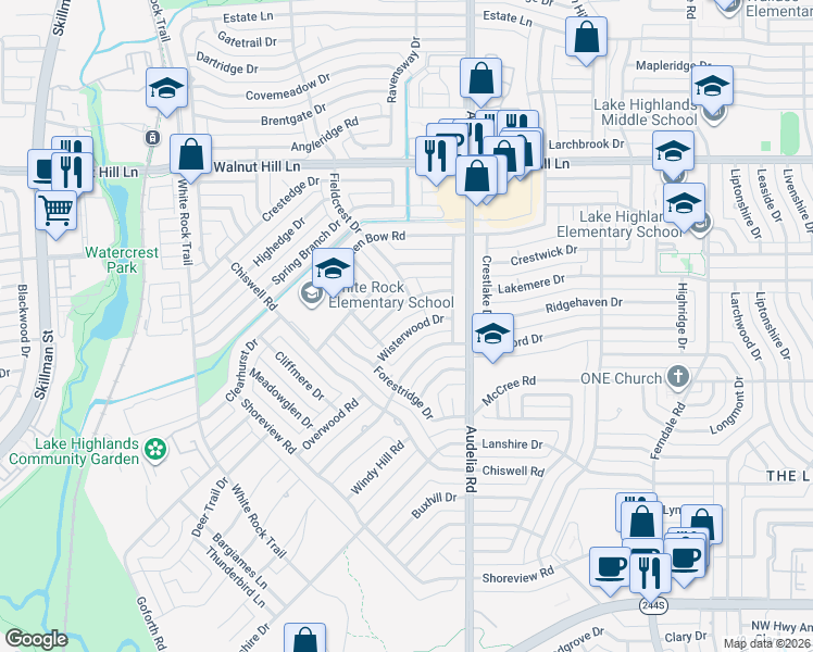 map of restaurants, bars, coffee shops, grocery stores, and more near 9754 Maplehill Drive in Dallas