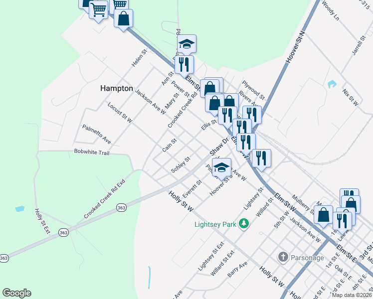map of restaurants, bars, coffee shops, grocery stores, and more near 306 Ellis Street in Hampton