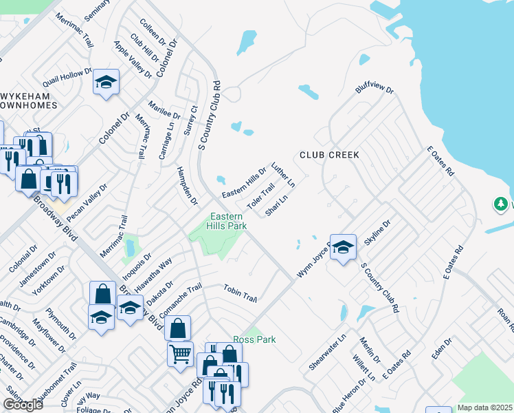 map of restaurants, bars, coffee shops, grocery stores, and more near 1922 Toler Trail in Garland