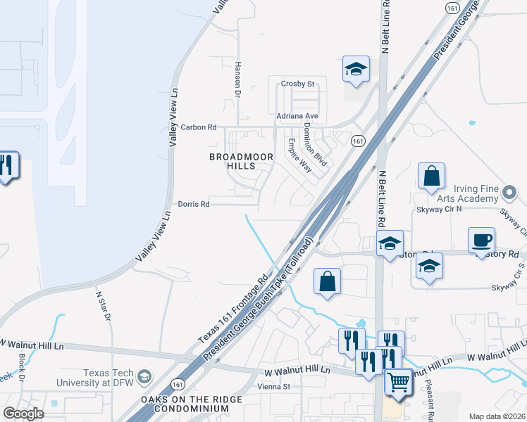 map of restaurants, bars, coffee shops, grocery stores, and more near 4800 Montego Bay Drive in Irving
