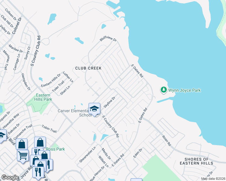 map of restaurants, bars, coffee shops, grocery stores, and more near 5902 Shadywood in Garland