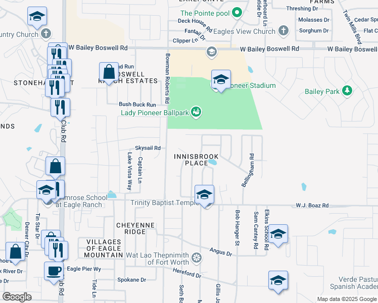 map of restaurants, bars, coffee shops, grocery stores, and more near 6140 Lochmoor Drive in Fort Worth