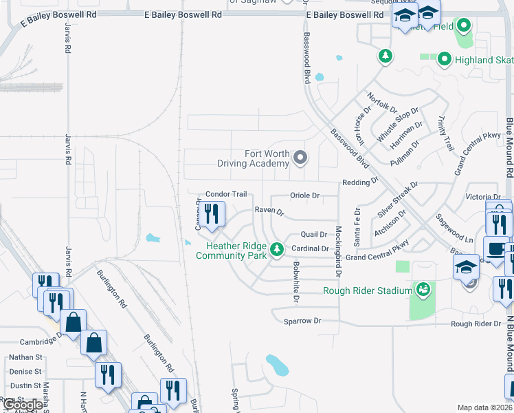 map of restaurants, bars, coffee shops, grocery stores, and more near 1001 Meadowlark Drive in Saginaw