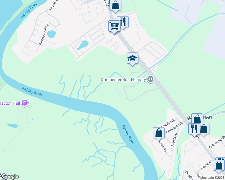 map of restaurants, bars, coffee shops, grocery stores, and more near 4650 Palm View Circle in North Charleston