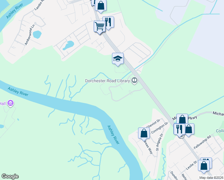 map of restaurants, bars, coffee shops, grocery stores, and more near 4508 Great Oak Drive in North Charleston