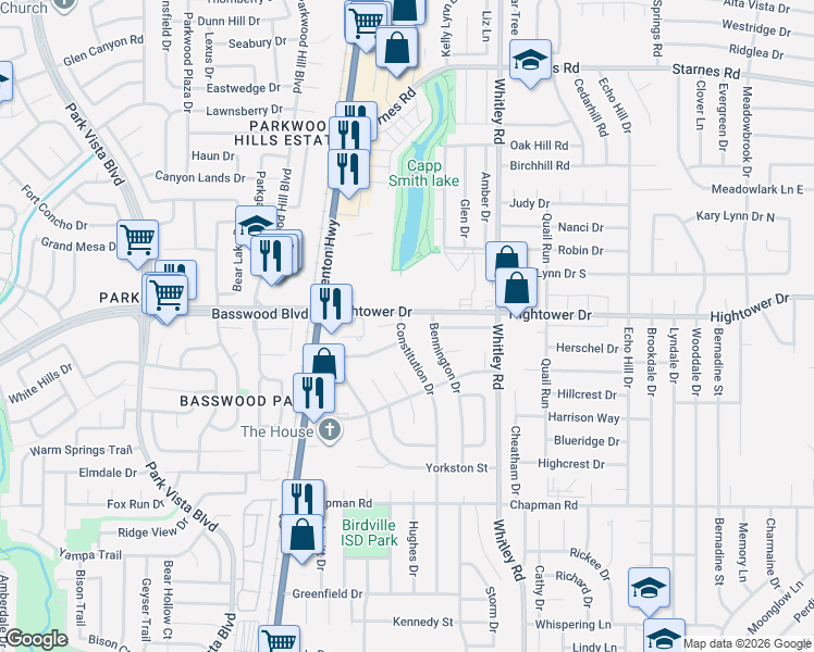 map of restaurants, bars, coffee shops, grocery stores, and more near 7048 Constitution Drive in Watauga