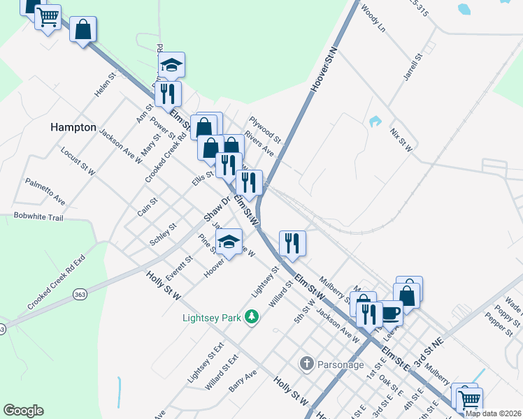map of restaurants, bars, coffee shops, grocery stores, and more near 729 Magnolia Street West in Hampton