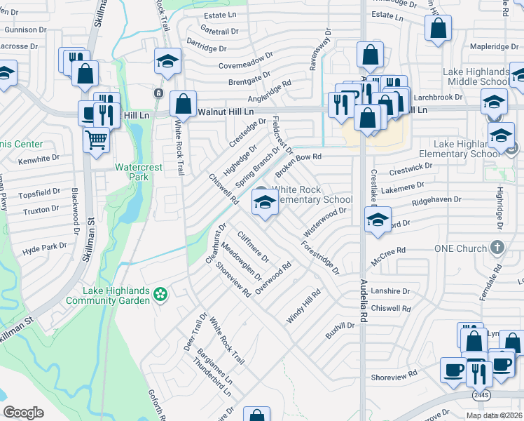 map of restaurants, bars, coffee shops, grocery stores, and more near 9229 Chiswell Road in Dallas